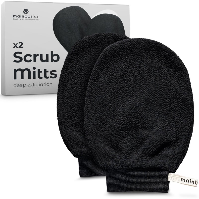 MainBasics Exfoliating Gloves for Shower - Korean Body Scrub Mitts for Dead Skin, Deep Cleansing, Spray Tan Prep & KP Treatment (2 Pack) - Image 1