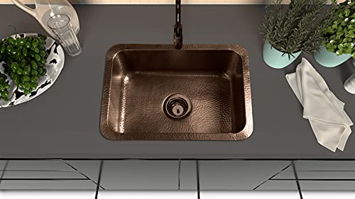 Monarch Abode 21-inch Hand Hammered Pure Copper Milan Dual Mount Drop in Kitchen Sink, Drop in or Undermount Kitchen Sink, Deep Single Rectangular Bowl - Image 5