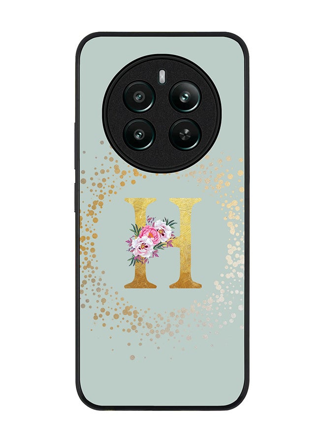 Stylizedd Rugged Black edge case for Realme 12 Plus 5G / Realme 12 4G Case Cover- Custom Monogram Initial Letter Floral Pattern Alphabet - H (Light Grey) - Image 1