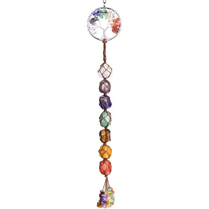 HANDMADE CRYSTAL WINDOW CAR HANGING ORNAMENTS 7 CHAKRA HOME DECORATION FENG SHUI ORNAMENT YOGA MEDITATION CAR DECORATION TUMBLED PALM STONES 7 CHAKRAS TREE