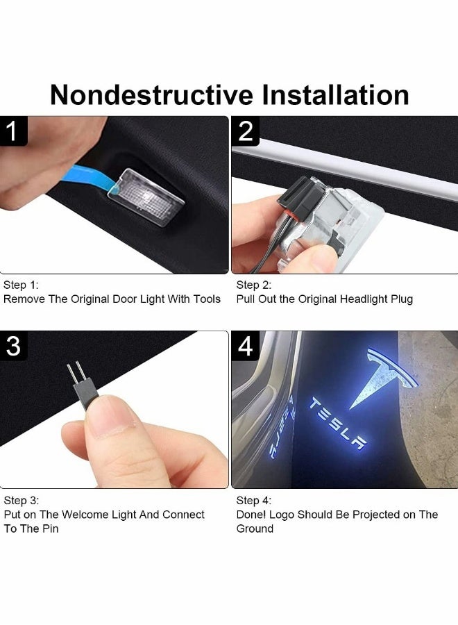 Generic Car Door Lights Logo Projector for Tesla, Ultra-Bright LED 3D Laser Ghost Shadow Light, Never Fade Welcome Step Courtesy Model 3 Y S X Accessories, Plug and Play (4pcs)  - Image 4