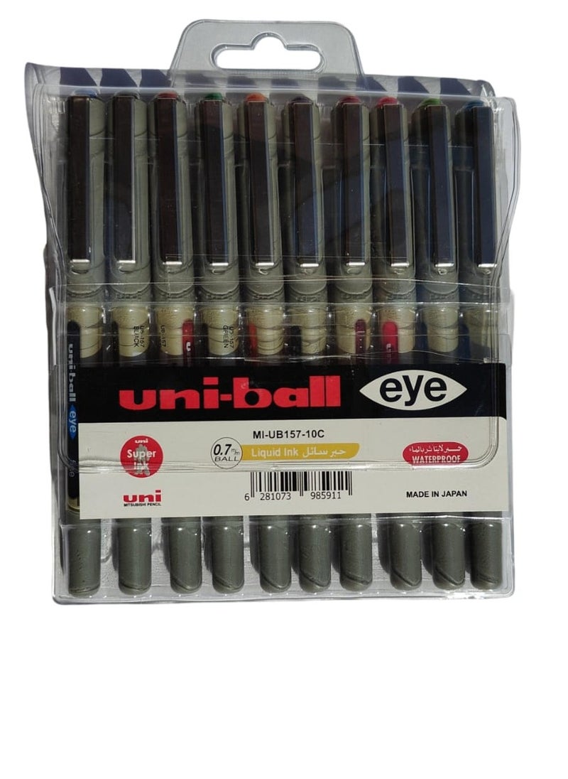 يوني بول Uni-Ball EYE UB-157 قلم كرة دوارة 0.7 ملم [عبوة من 10] واحدة من كل لون  - Image 2