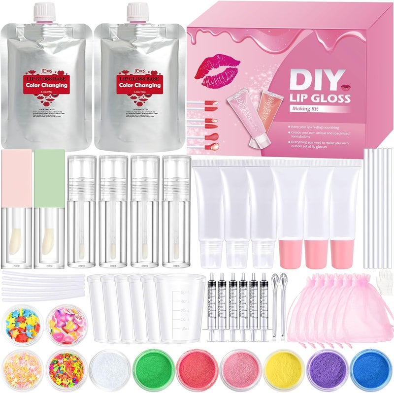 Jcoos 64PCS DIY Lip Gloss Making Kit, DIY Lip Glosses Set to Make Your Own Lip Stick, Fun Craft Makeup Lipglosses, All-Inclusive Moisturizing Handmade Lip Glaze Supplies Set for Beginner Women Girls - Image 1