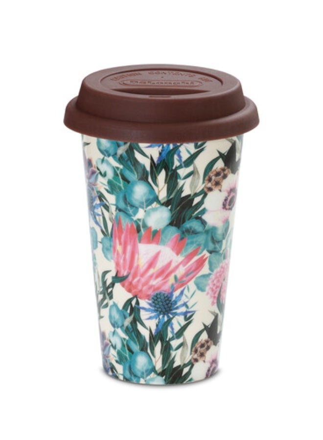 De'Longhi Double-Wall Ceramic Mug 300ml - Handmade Thermal Mug with Silicone Lid, Multi-Colored Floral Design, Keeps Drinks Hot/Cold Longer, Microwave and Dishwasher Safe DLSC065 - Image 1
