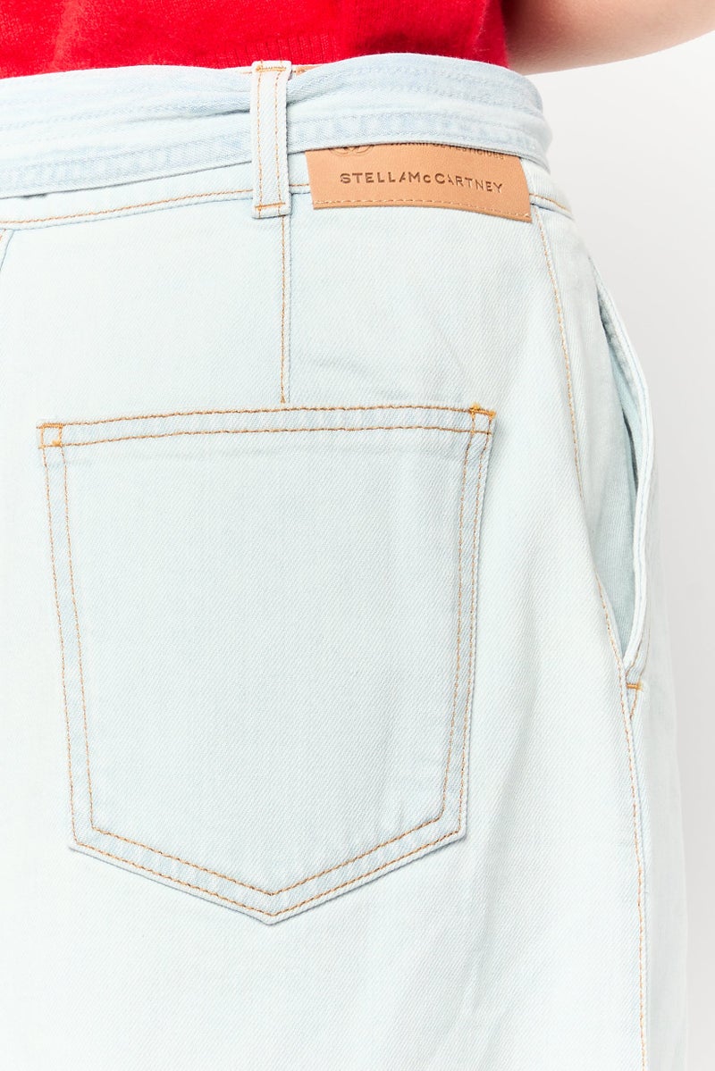 STELLA MCCARTNEY Women Washed Belted Denim Midi Skirt, Blue  - Image 3
