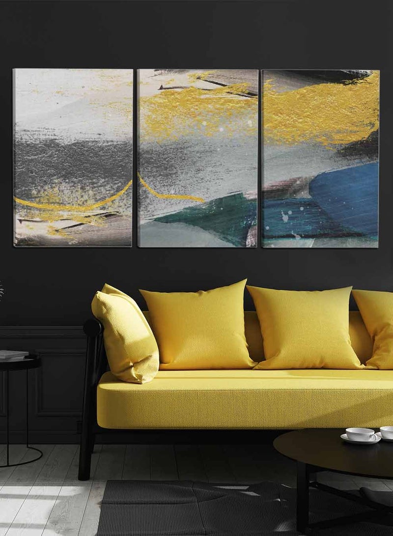 LOWHA Set Of 3 Framed Canvas Wall Arts Stretched Over Wooden Frame, Abstract Murals Paintings, For Home, Living Room, Office Decor - Image 3