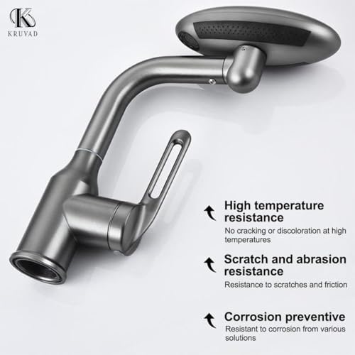 Kruvad Multifunctional Basin Faucet 360° Swivel Stainless Steel Bathroom Sink Waterfall Bathroom Hot & Cold Mixer Tap Pull Out Dual Flow Stream 4 Different Water Connector Tap Faucet - Image 5