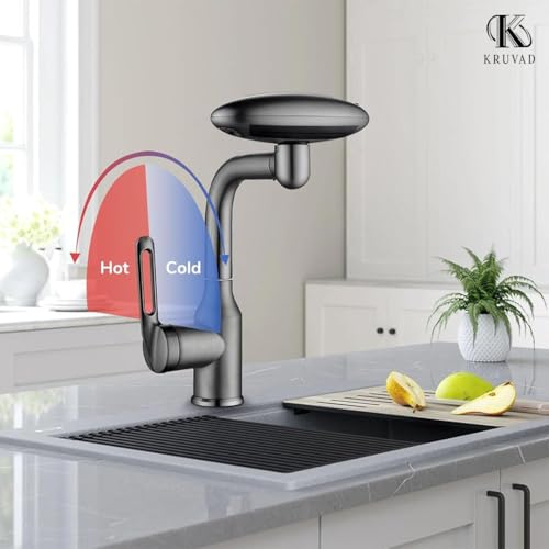 Kruvad Multifunctional Basin Faucet 360° Swivel Stainless Steel Bathroom Sink Waterfall Bathroom Hot & Cold Mixer Tap Pull Out Dual Flow Stream 4 Different Water Connector Tap Faucet - Image 4