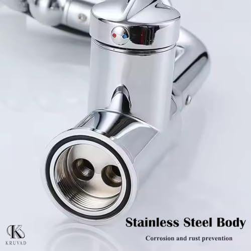 Kruvad Multifunctional Basin Faucet 360° Swivel Stainless Steel Bathroom Sink Waterfall Bathroom Hot & Cold Mixer Tap Pull Out Dual Flow Stream 4 Different Water Connector Tap Faucet - Image 3