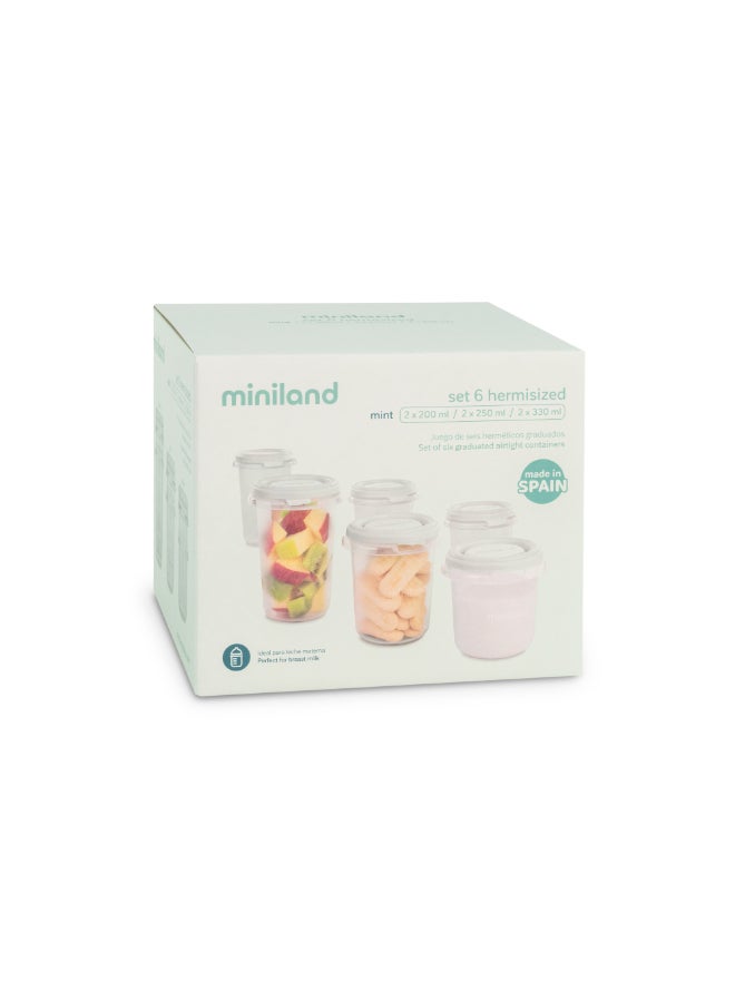 Miniland Hermisized Mint Airtight Baby Food Storage Containers (Set of 6 – Assorted Sizes) - Image 3
