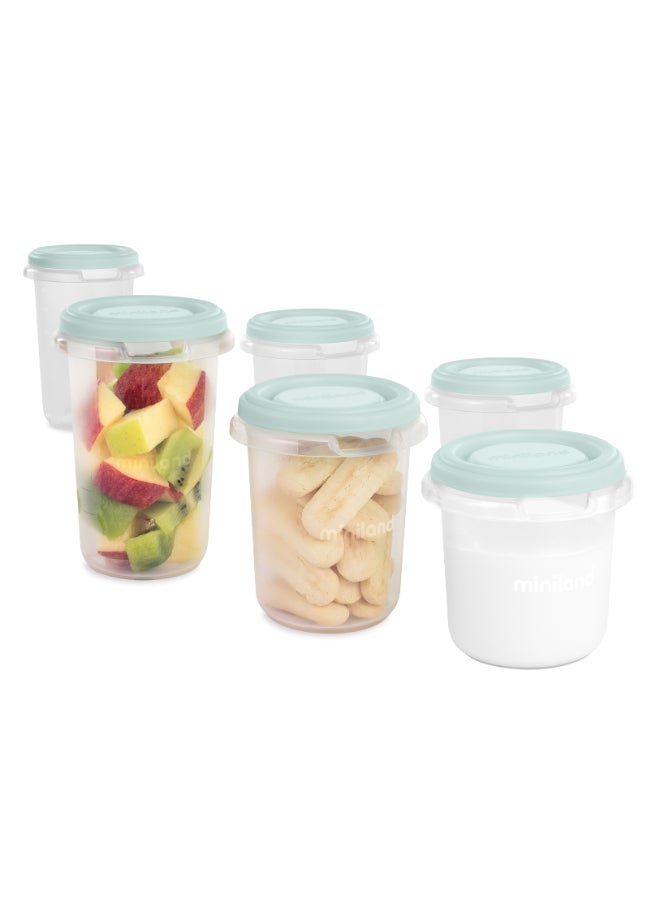Miniland Hermisized Mint Airtight Baby Food Storage Containers (Set of 6 – Assorted Sizes) - Image 1