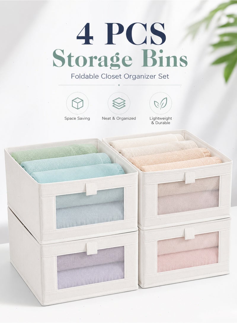 Yoawllty Wardrobe Clothes Organizer, 4 Packs Foldable Visible Drawer Closet Organizers with Mesh Window and Handle, Washable Drawer Box for Clothing, T-Shirt, Pants, Toys & Books - Image 1