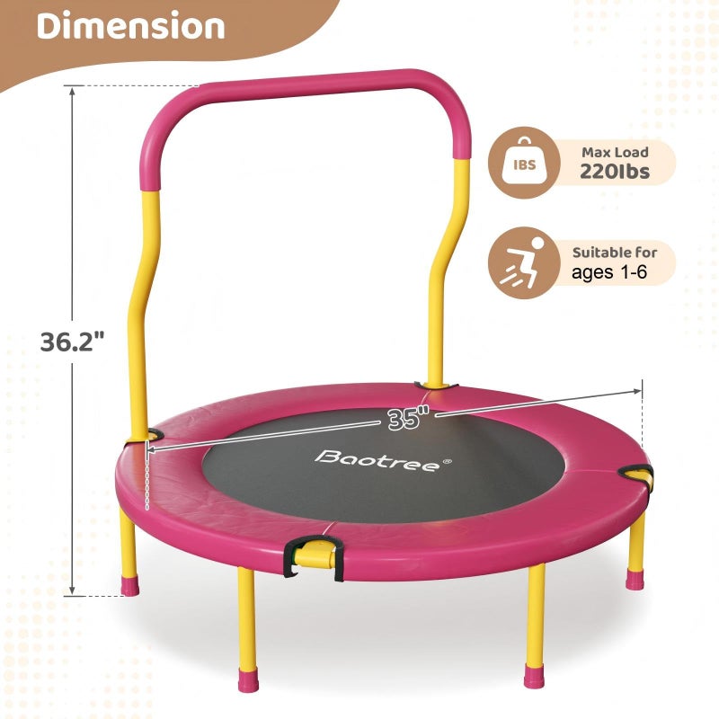 Baotree 36 Inch Mini Trampoline for Kids, Indoor Outdoor Trampoline with Foam Handle, Max. Load 220 lb, Exercise Rebounder for Toddlers, Birthday Gift for 1-6 Years Children, Boys Girls for Fun - Image 3