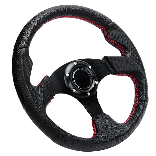 YEHICY 320mm 12.5'' Car Racing Steering Wheel PVC Leather Flat Drift Game Race Style Steering Wheel with Red Stitch and Horn Button - Image 2