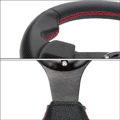 YEHICY 320mm 12.5'' Car Racing Steering Wheel PVC Leather Flat Drift Game Race Style Steering Wheel with Red Stitch and Horn Button - Image 4