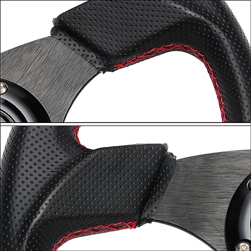 YEHICY 320mm 12.5'' Car Racing Steering Wheel PVC Leather Flat Drift Game Race Style Steering Wheel with Red Stitch and Horn Button - Image 3
