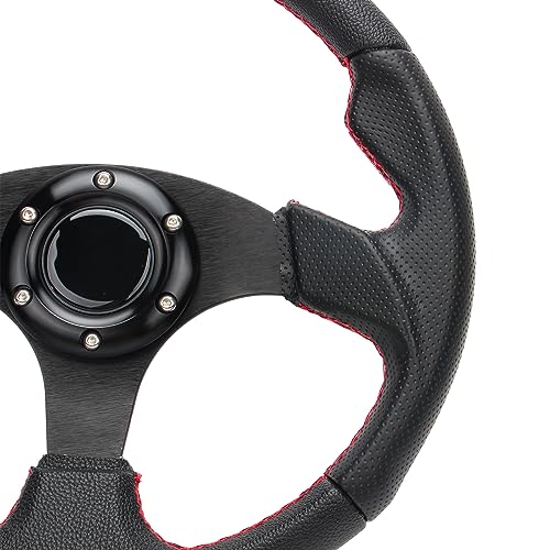 YEHICY 320mm 12.5'' Car Racing Steering Wheel PVC Leather Flat Drift Game Race Style Steering Wheel with Red Stitch and Horn Button - Image 5