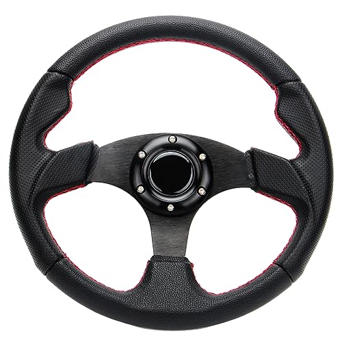 YEHICY 320mm 12.5'' Car Racing Steering Wheel PVC Leather Flat Drift Game Race Style Steering Wheel with Red Stitch and Horn Button - Image 1
