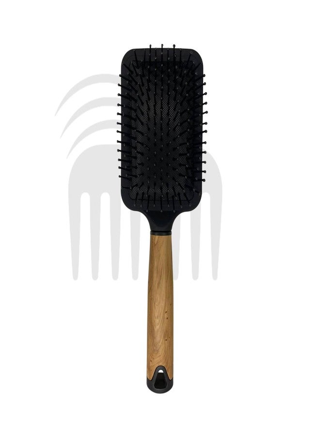 Combelle Professional Paddle Hair Brush 24.5 cm - Anti-Static Detangling Cushion Brush with Wooden Handle & Nylon Bristles - For Wet & Dry Hair - Unisex Styling Tool - Image 3