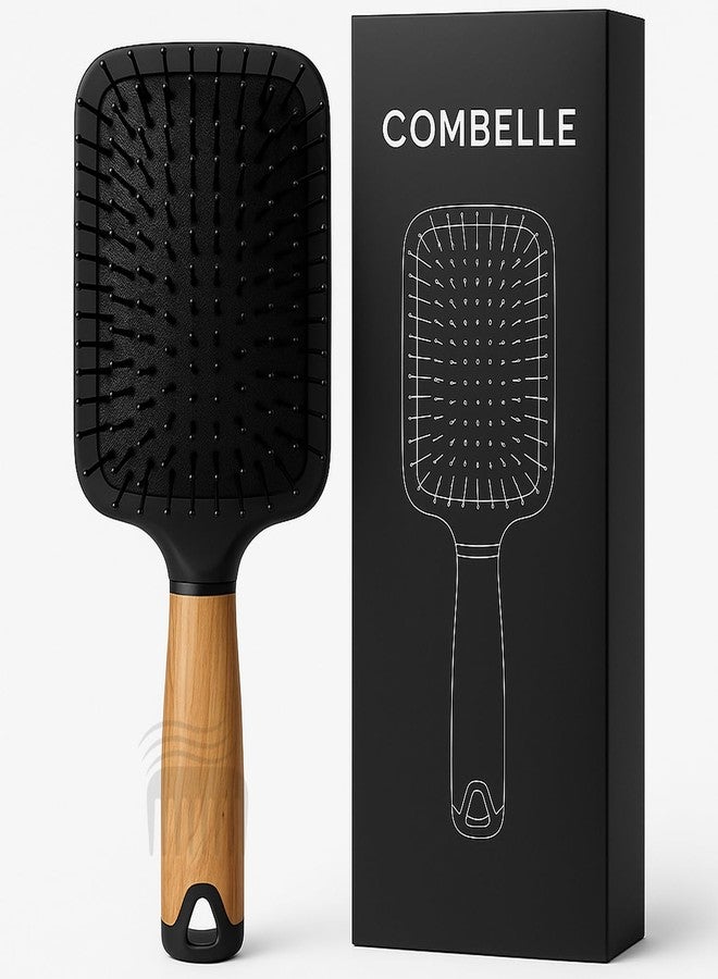 Combelle Professional Paddle Hair Brush 24.5 cm - Anti-Static Detangling Cushion Brush with Wooden Handle & Nylon Bristles - For Wet & Dry Hair - Unisex Styling Tool - Image 1