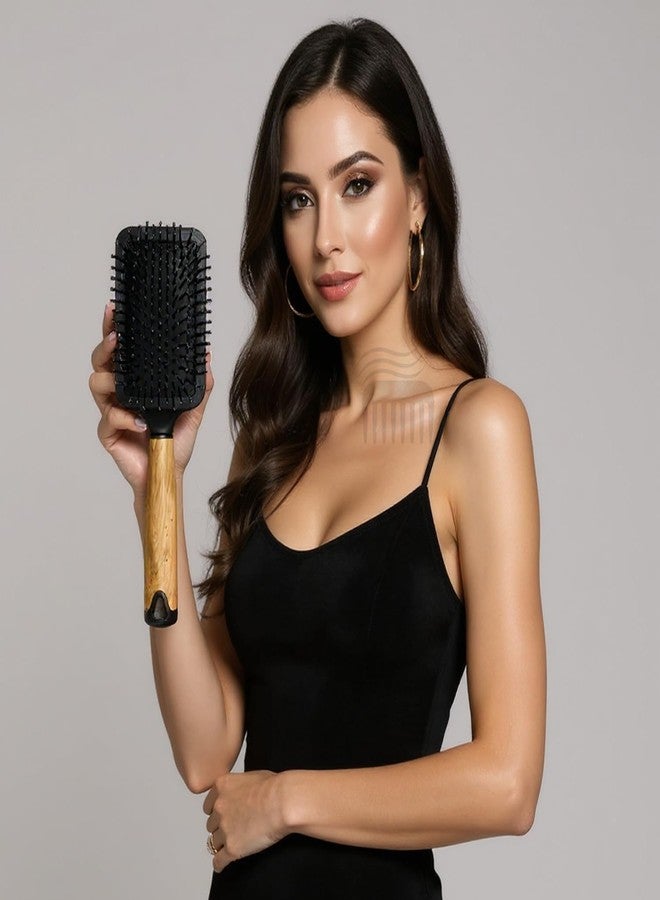 Combelle Professional Paddle Hair Brush 24.5 cm - Anti-Static Detangling Cushion Brush with Wooden Handle & Nylon Bristles - For Wet & Dry Hair - Unisex Styling Tool - Image 5