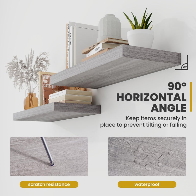 Acovy 36 Inch Floating Shelves, 9.3" Deep Floating Shelf Wall Mounted, 36" Wall Shelves, Rustic Deep Bookshelf, Large Display Shelves & Storage Shelves for Bedroom, Living Room, Gray, Set of 2 - Image 2