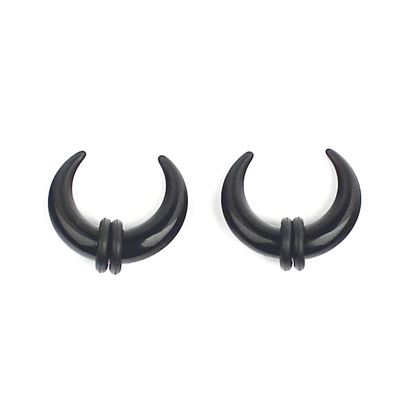 Ruifan 1Pair Black Acrylic C shape Pincher Tapers Septum Buffalo Taper Expander Pierced Nose, Nipple or Earring Ring with Black O-Rings 4G - Image 2
