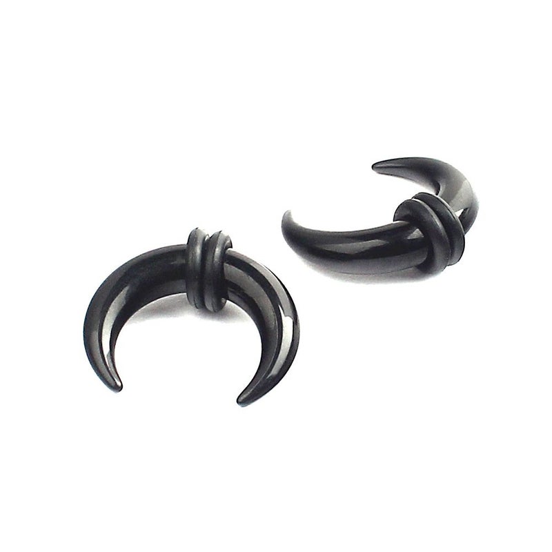 Ruifan 1Pair Black Acrylic C shape Pincher Tapers Septum Buffalo Taper Expander Pierced Nose, Nipple or Earring Ring with Black O-Rings 4G - Image 1