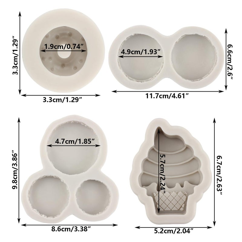 Sijiangmold Ice Cream Donut Silicone Molds Macaron Fondant Molds For Cupcake Topper Cake Decorating Chocolate Candy Polymer Clay Gum Paste Set Of 4 - Image 2