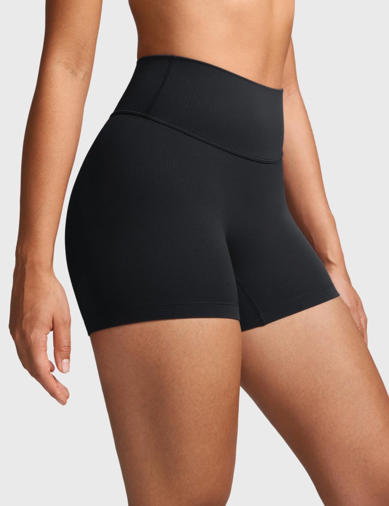 INGIA Womens High Waist No Front Seam Biker Shorts 4 Inches Running Volleyball Spandex Yoga Gym Workouts Black Small - Image 4