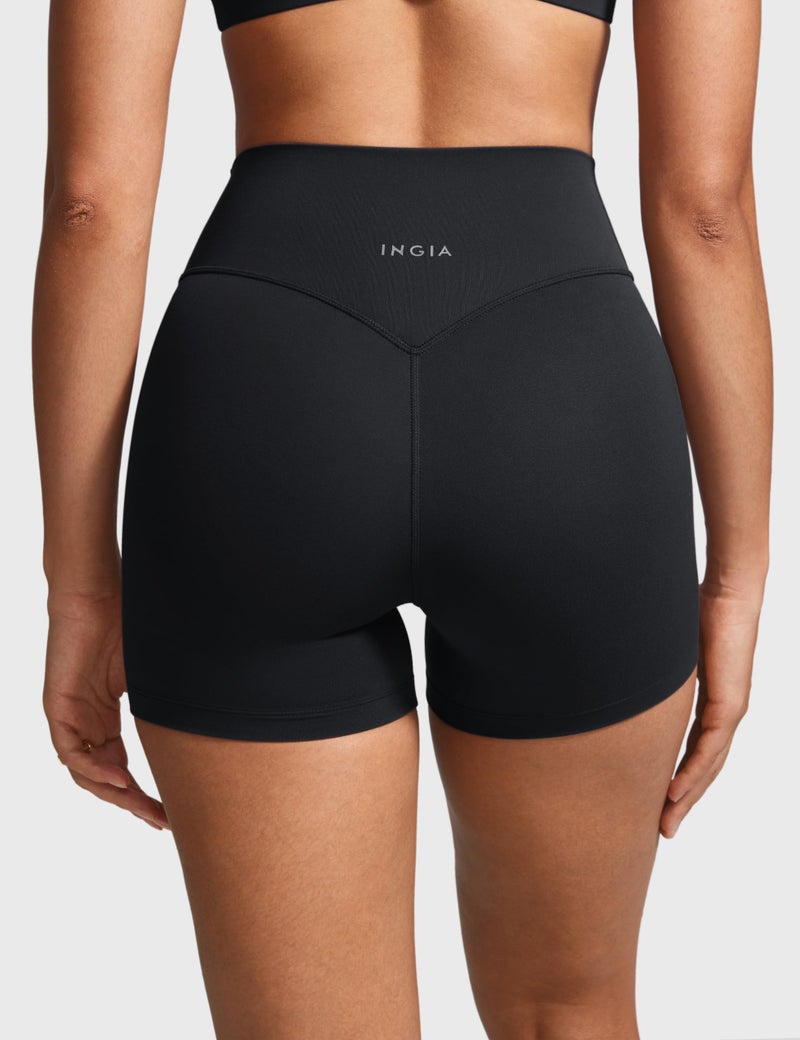 INGIA Womens High Waist No Front Seam Biker Shorts 4 Inches Running Volleyball Spandex Yoga Gym Workouts Black Small - Image 2