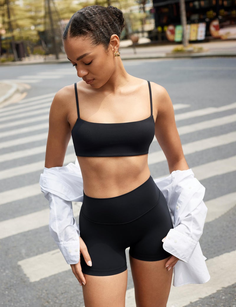 INGIA Womens High Waist No Front Seam Biker Shorts 4 Inches Running Volleyball Spandex Yoga Gym Workouts Black Small - Image 3