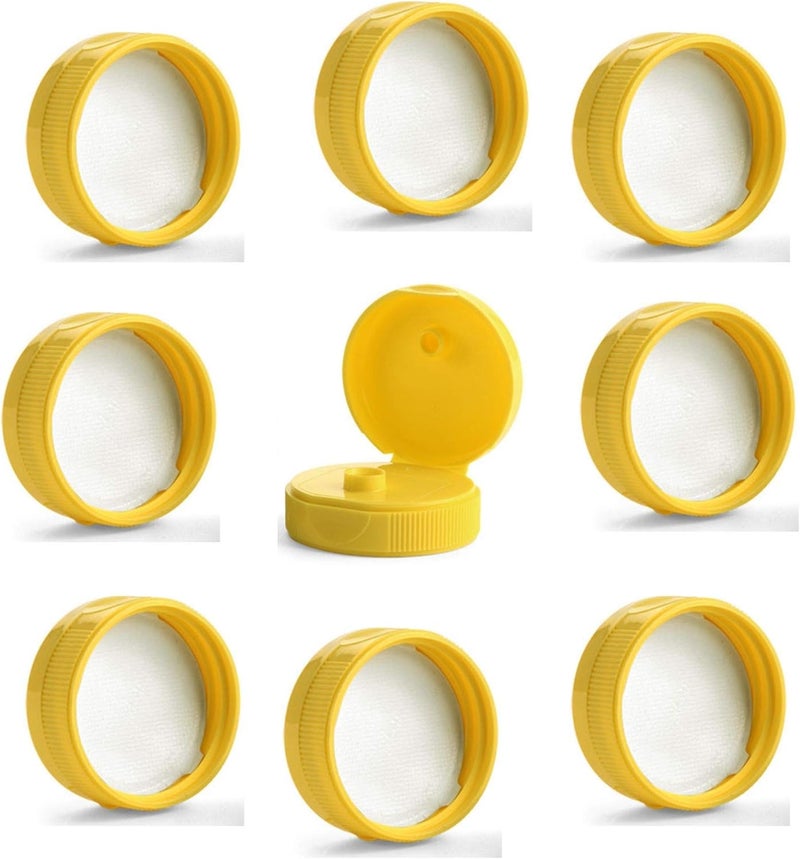 Kelkaa Yellow Flip Top Caps, 38mm Neck, 400 Thread, 0.25" Orifice, Reusable, Food Safe, Pack of 12, Ideal for Kitchen, Craft/DIY, Made in USA - Image 3