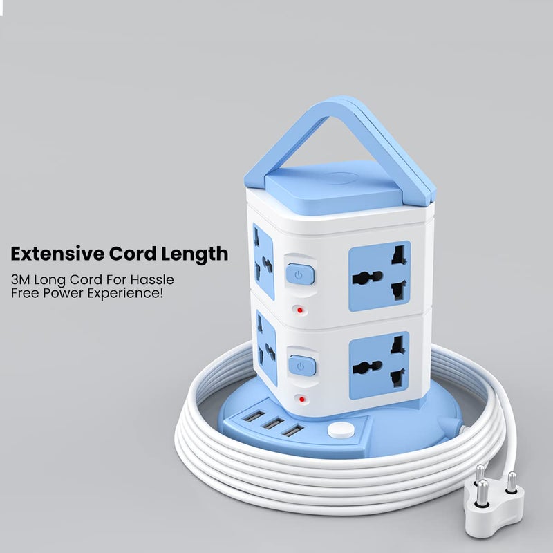 Portronics Power Plate 9 with 3 USB Ports 8 Power Sockets Power Converter 2500W Power Output 21A USB Charging Port 3M Cord LengthBlue - Image 5