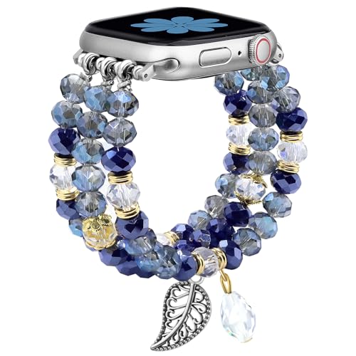 Newlibery Bracelet Beaded Bands for Women Compatible with Apple Watch 38mm 40mm 41mm 42mmS1110 Fashion Handmade Boho Elastic Stretch Crystal Strap for iWatch Series 1110987654321SE - Image 1