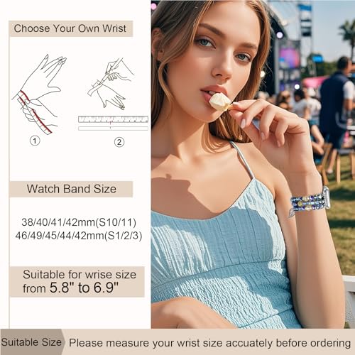 Newlibery Bracelet Beaded Bands for Women Compatible with Apple Watch 38mm 40mm 41mm 42mmS1110 Fashion Handmade Boho Elastic Stretch Crystal Strap for iWatch Series 1110987654321SE - Image 3