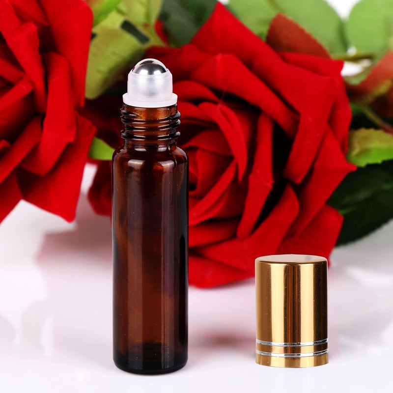 inice 4 Pack Essential Oil Roller Bottles 10ml Amber Glass RollerBall Bottle with Stainless Steel Roller Ball Alloy Cap for Daily Care - Image 5
