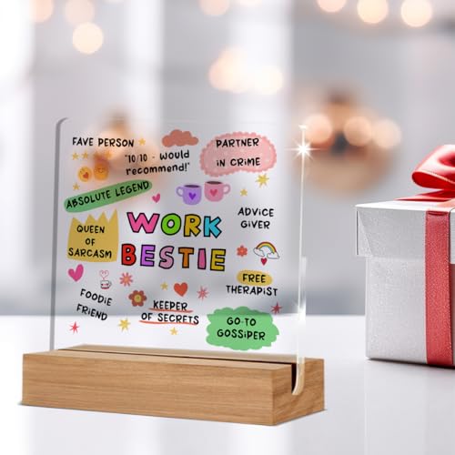 WEZADUK Work Bestie Gifts for Women, Funny Birthday Gifts for Best Friends Coworkers, New Job Leaving Gift, Fave Person Office Decorative Signs Plaque for Desk - Image 5