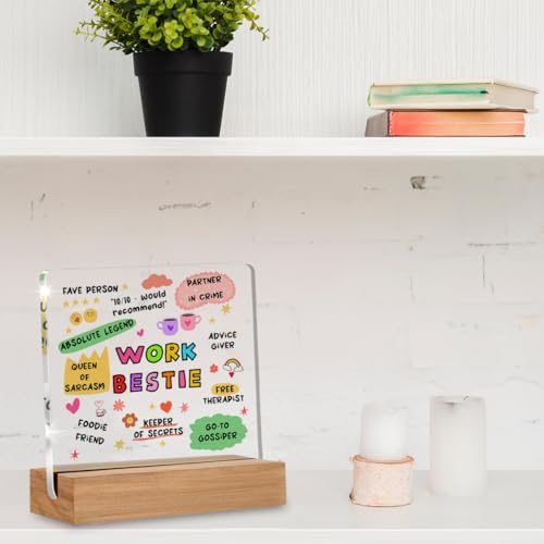 WEZADUK Work Bestie Gifts for Women, Funny Birthday Gifts for Best Friends Coworkers, New Job Leaving Gift, Fave Person Office Decorative Signs Plaque for Desk - Image 4