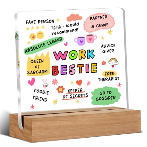 WEZADUK Work Bestie Gifts for Women, Funny Birthday Gifts for Best Friends Coworkers, New Job Leaving Gift, Fave Person Office Decorative Signs Plaque for Desk - Image 1