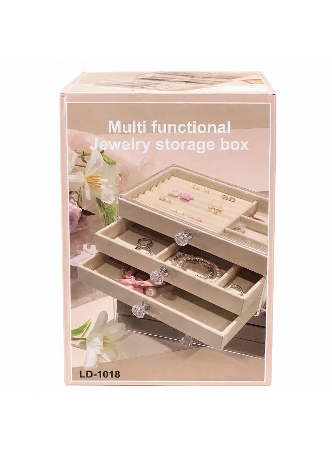 3-Drawer Jewelry Organizer Box with Transparent Cover and Ring Slots – Gray - Image 3