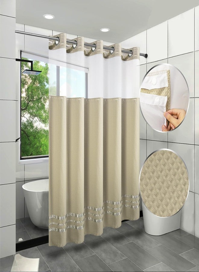 ARICHOMY Shower Curtain Set Waffle Weave Curtain 71 * 74 inch for Bathroom Waterproof (Light Taupe) - Image 1