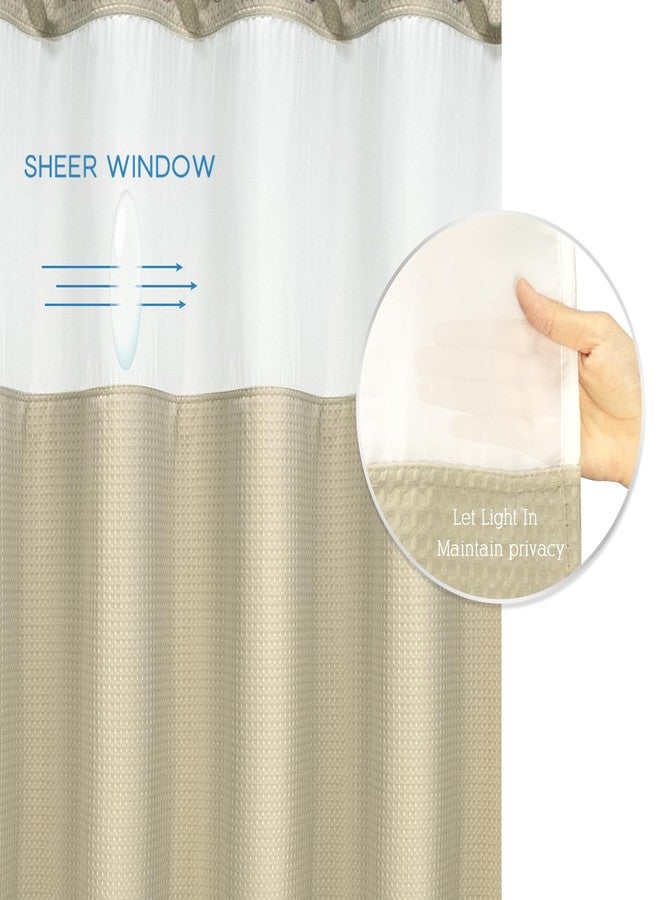 ARICHOMY Shower Curtain Set Waffle Weave Curtain 71 * 74 inch for Bathroom Waterproof (Light Taupe) - Image 3