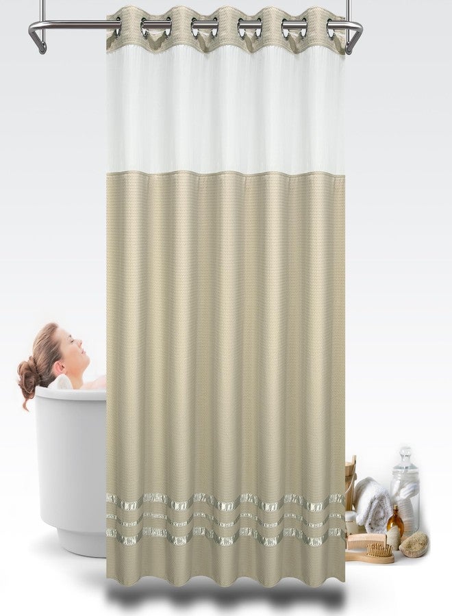 ARICHOMY Shower Curtain Set Waffle Weave Curtain 71 * 74 inch for Bathroom Waterproof (Light Taupe) - Image 5