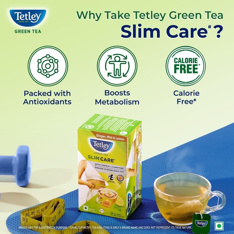 Tetley شاي تيتلي الأخضر سليم كير، مع إضافة إل-كارنيتين، يساعد على حرق الدهون، يعزز الطاقة، منخفض السعرات الحرارية، نكهات طبيعية لذيذة من الزنجبيل، النعناع والليمون، يصنع 25 كوبًا - Image 5