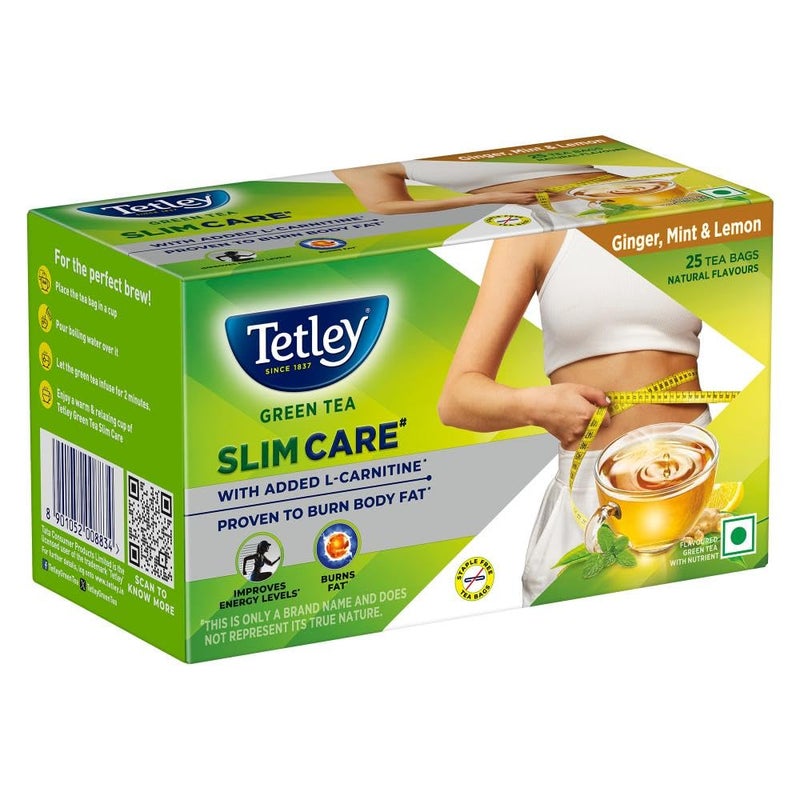 Tetley شاي تيتلي الأخضر سليم كير، مع إضافة إل-كارنيتين، يساعد على حرق الدهون، يعزز الطاقة، منخفض السعرات الحرارية، نكهات طبيعية لذيذة من الزنجبيل، النعناع والليمون، يصنع 25 كوبًا - Image 2