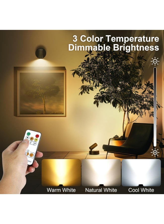 Wireless Spot lights Indoor Rechargeable Uplighting Indoor with Timer＆Dimmable 3CCT Tree Lights Indoor Battery Operated LED Spotlight Accent Up lights Indoor for Plant Artwork Plant - Black - Image 2
