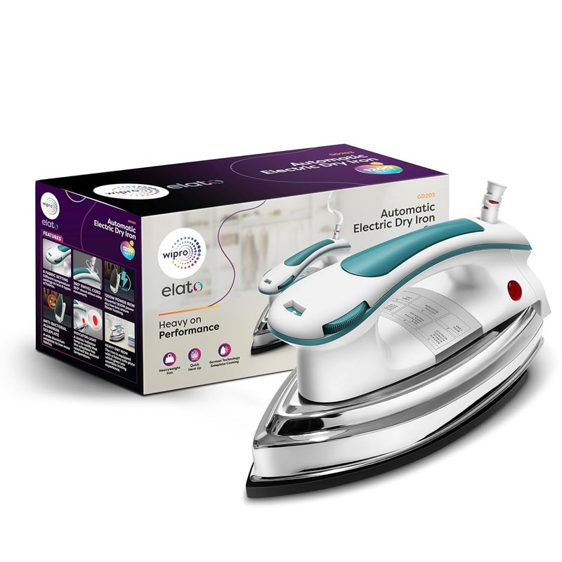 Wipro Elato GD203 1200 Watt Heavyweight Dry Iron Quick Heat Up Anti Bacterial German Weilburger Dual Coated Soleplate5 Modes Dry Iron PressWrinkle Free Clothes in One Shot 2 Year WarrantyBlue - Image 4
