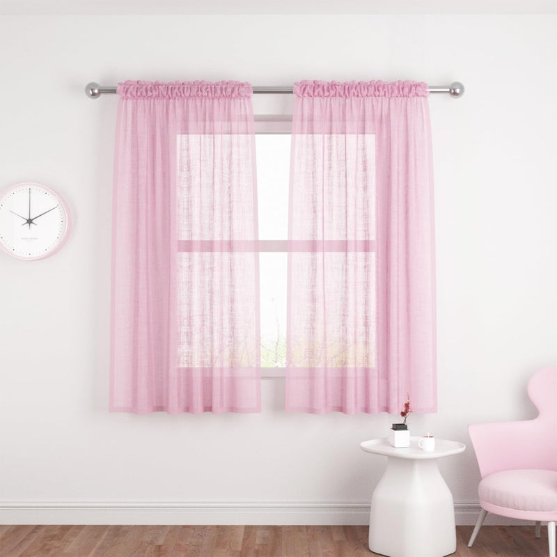 UPOPO Pink Sheer Curtains Girls Room 63 inches Long Living Room Curtain Sheers Basement 2 Panels Kitchen Dining Voile Transparent Nursery Bedroom Drapes Linen Textured Rod Pocket Window Treatment Set - Image 1