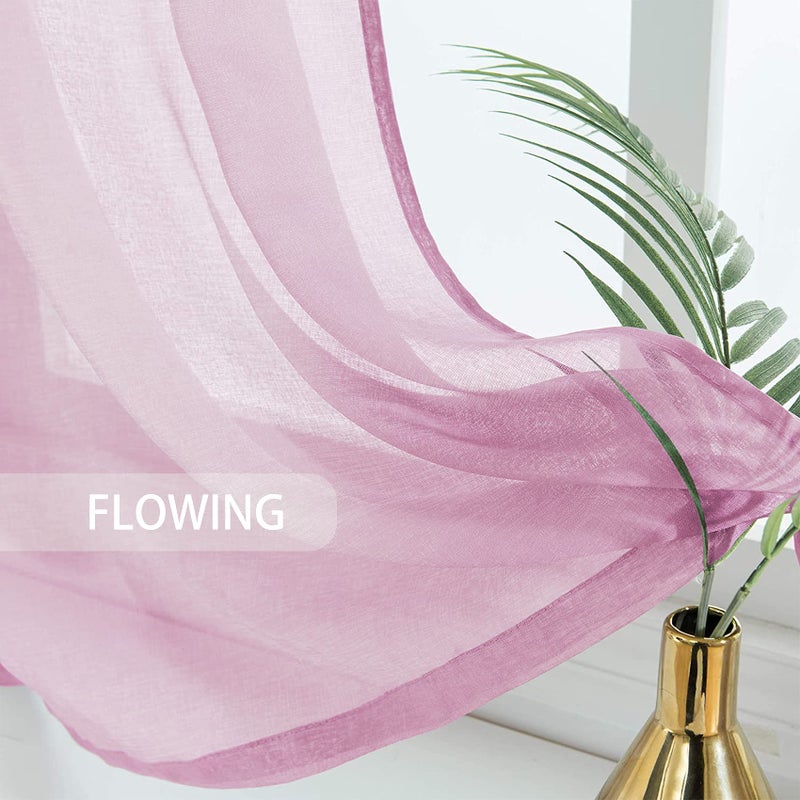 UPOPO Pink Sheer Curtains Girls Room 63 inches Long Living Room Curtain Sheers Basement 2 Panels Kitchen Dining Voile Transparent Nursery Bedroom Drapes Linen Textured Rod Pocket Window Treatment Set - Image 4
